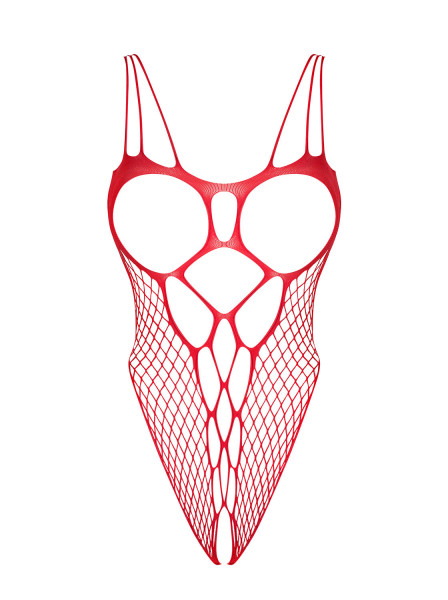 Frauen Netz Dessous Teddy Body in Rot mit Träger und Brust-Ausschnitt ouvert offen transparent Rücke