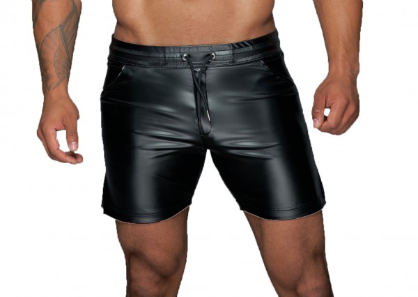 Herren Powerwetlook Shorts in schwarz kurze Männer Hose mit elastischem Bund