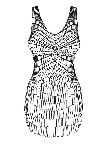 Damen Minikleid schwarz transparent Strickkleid mit Spinnennetz elastisch Gogokleid OneSize S-L