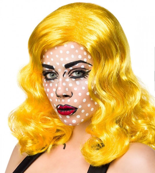 Gelbe Damen Langhaar Perücke Wig mit gewelltem Haar schulterlang Pop Art Perücke