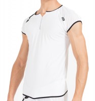 Weiß/schwarzes Herren V-Shirt dehnbar, luftig und weich Herren Shirt mit Druckknöpfe Weiß/schwarzes Herren V-Shirt dehnbar, luftig und weich Herren Shirt mit Druckknöpfe