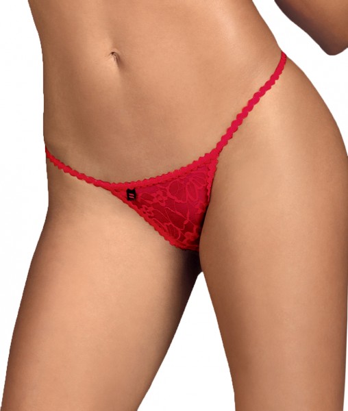 Frauen String in Rot teiltransparent mit Spitze Damen Slip elastisch Ausschnitt erotisch Reizwäsche