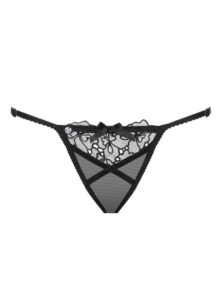 Frauen Dessous String Slip erotisch transparent in schwarz Blumen Muster in Po Ausschnitt Schleife S