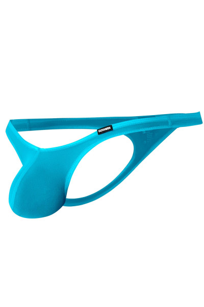 Türkiser Herren String tief geschnitten transparenter weicher Netz Männer Tanga mit Suspensorium Neo