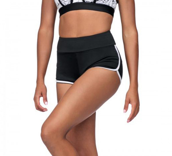 Damen Sport Shorty Fitness Hose in schwarz weiß mit hohem Bund kurze Hose