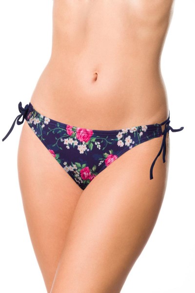 Elastisches Damen Bikiniunterteil Höschen seitlich zum binden Slip Panty und Blumen Muster blau rosa