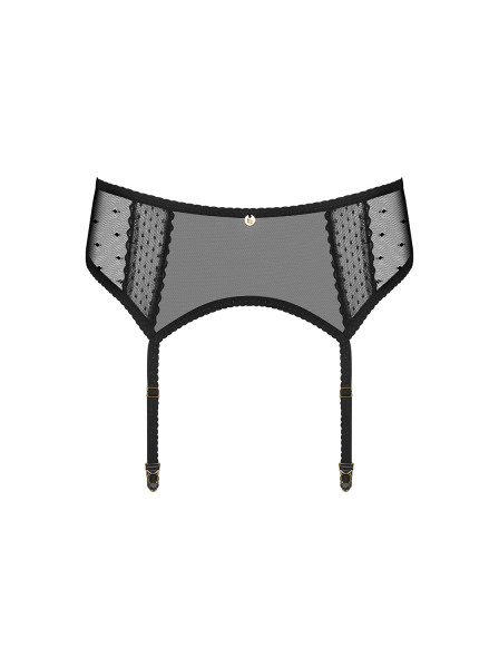Schwarzer Dessous Reizwäsche Strapsgürtel Garter Belt mit Bändern und Strumpfhaltern aus Netz, Schnü