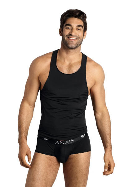 Schwarzes Herren Tank Top aus leicht glänzendem blickdichtem Stoff Männer Muscle Shirt