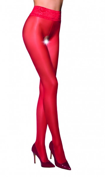 Ouvert Strumpfhose Frauen Dessous in rot elastisch transparent im Schritt offen mit Spitze