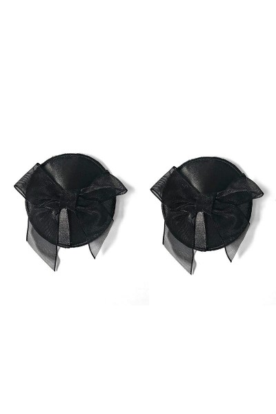 Schwarze Damen Nippel Patch Satin selbsthaftend Rund mit Schleife 2x