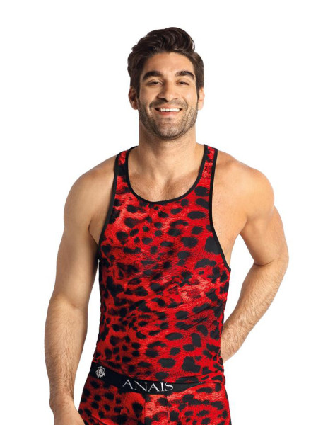 Herren Tank Top schwarz rot aus glattem, blickdichtem Stoff mit Animal Print hochelastisch und blick
