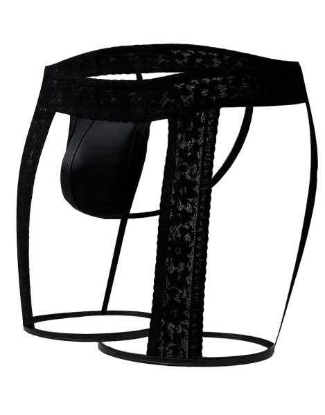 Schwarzer Männer Boxer Shorts aus dehnbarern Bändern offen Strumpfhalter Optik Herren Slip mit Strin