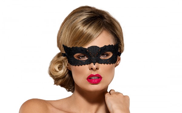 Maske Eye-Patch aus Spitze schwarz mit Satin-Band Augenbinde OneSize