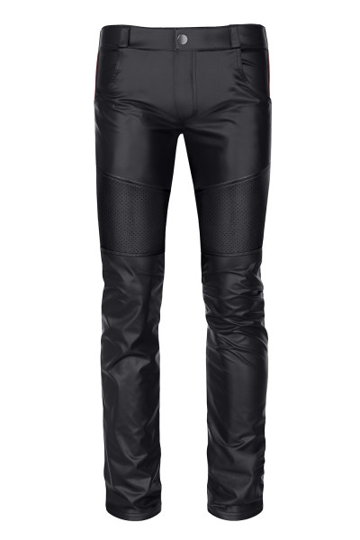 Lange Herren wetlook Hose schwarz Männer Hose Pants mit perforiertem Material und Taschen
