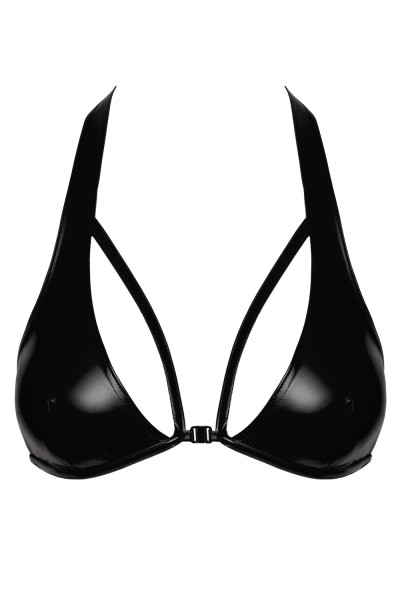 Damen wetlook Bralette schwarz blickdicht Dessous BH Top mit Verschluss vorn