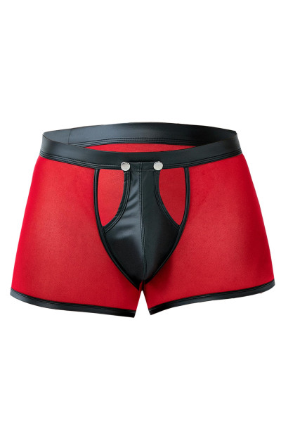 Roter Männer Boxer Shorts aus dehnbarern Mesh leicht transparent Herren Slip mit schwarzem wetlook S