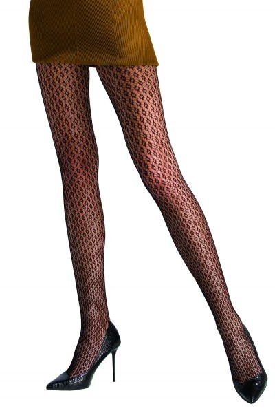 Damen Netz-Strumpfhose mit Karo Muster schwarz transparent