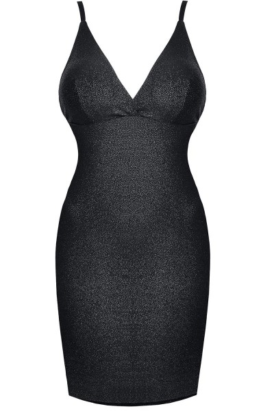 Schwarzes elegantes Damen Abendkleid in schwarz Minikleid mit Träger und V-Ausschnitt glänzend