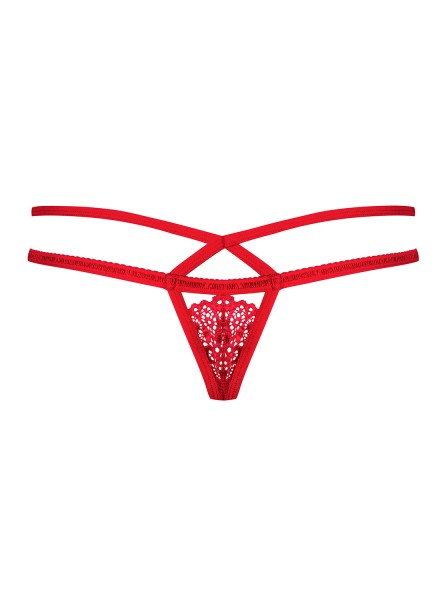 Damen Dessous Reizwäsche String rot Schleife Bänder aus Spitze transparent mit Riemchen-Muster