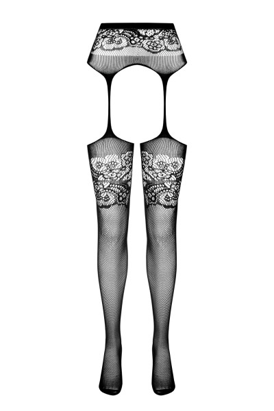 Ouvert Strumpfhose mit Straps Gürtel Strumpfhalter mit Strümpfen floral gemustert transparent im Sch