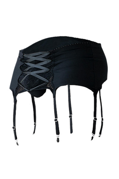 Schwarzer Männer Strumpfhalter Boxer Shorts aus dehnbarern Netz Spitze Strumpfhalter Optik Herren Sl