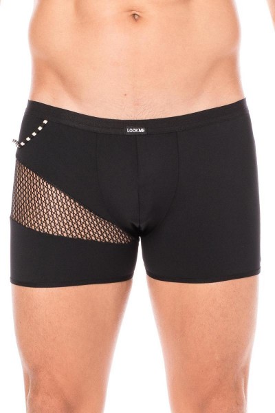 Herren Boxer Short in schwarz blickdicht mit Netzeinsatz Männer Slip elastisch