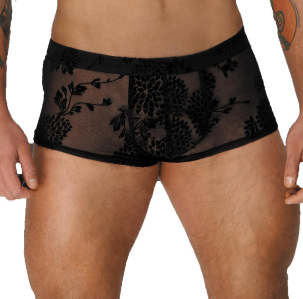 Herren Dessous Flock Shorts transparent Männer Slip mit Blumen Muster Stickerei elastisch