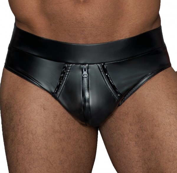 Herren Dessous wetlook Slip in schwarz Shorts mit durchgehendem Reißverschluss und elastischem Bund