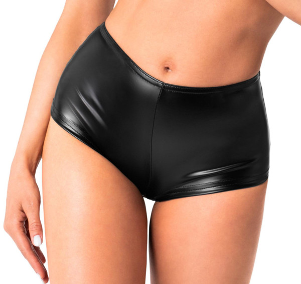Damen Wetlook Shorts skinny schwarz mit hoher Taille Hose Slip kurz elastisch