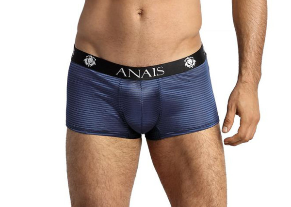Herren Boxer Shorts aus feinem dehnbaren Netzmaterial mit Querstreifen und breitem Gummibund in blau