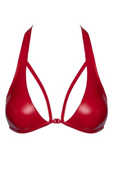 Damen wetlook Bralette rot blickdicht Dessous BH Top mit Verschluss vorn