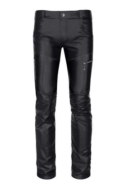 Lange Herren wetlook Hose schwarz Männer Hose Pants mit Reißverschlüssen und Taschen
