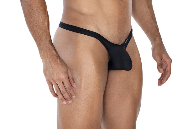 Schwarzer Low Rise Herren String knapp elastisch mit Suspensorium