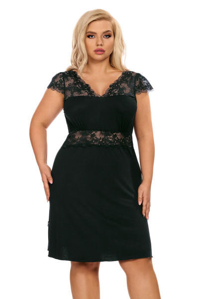 Schwarzes blickdichtes Damen Dessous Nachtkleid Negligee mit Spitze in schwarz elastisch Plus Sie