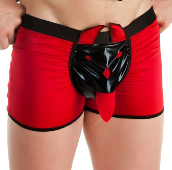 Rot schwarzer Herren Boxershort blickdicht Männer Slip Unterhose mit Teufel-Motiv und Gummibund elas