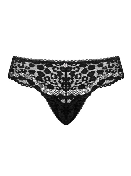 Frauen Dessous Leopard String Slip erotisch transparent in Schwarz Leo in Po Ausschnitt Anhänger Sli