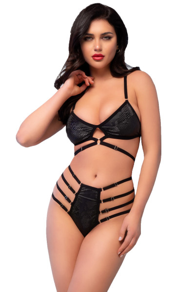 Damen Dessous Snake Set aus BH Top mit verstellbaren Trägern und Slip Höschen mit Schlangenmuster sc