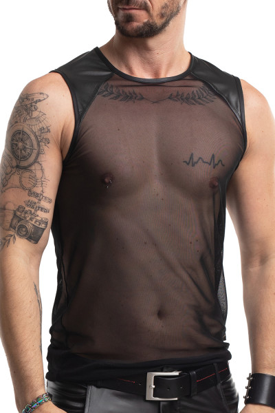 Herren Shirt schwarz aus schwarzem, transparentem und elastischem Mesh Tanktop Slim-Fit Form