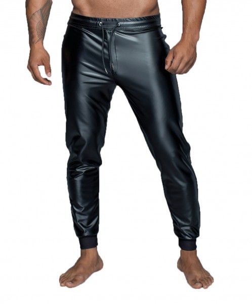 Herren Pants in schwarz Treggings Hose aus Powerwetlook Material mit elastischem Bund zum schüren