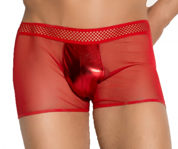 Herren Dessous wetlook Boxershorts mit Tüll elastisch transparent rot