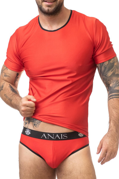 Herren T-Shirt rot mit schwarzen Streifen elastisch und blickdicht Männer Shirt