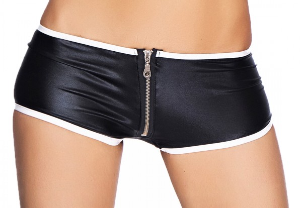 Damen Dessous Panty schwarz weiß aus wetlook Material dehnbar Slip Höschen Short
