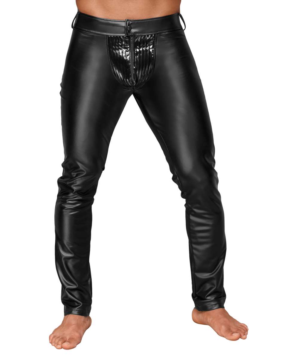 Herren wetlook Hose schwarz erotisch, Männer Hose mit PVC Falten und Reißverschluss, Sexy Pants