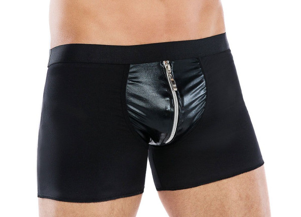 Wetlook-Slip Baumwolle Schwarz mit Front-Reißverschluss sexy Unterwäsche Männer Boxershort mit eng g