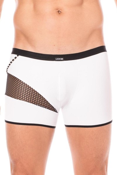 Herren Boxer Short in weiß blickdicht mit schwarzem Netzeinsatz Männer Pants elastisch