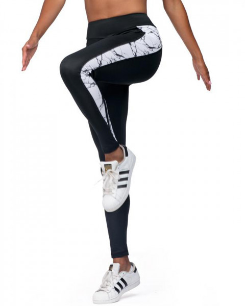Frauen Sport Leggings in schwarz weiß Fitness Hose dehnbar mit hohem Bund