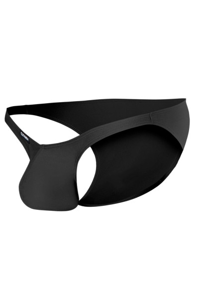 Schwarzer Herren Brief tief geschnitten blickdichter weicher Männer Slip mit Suspensorium