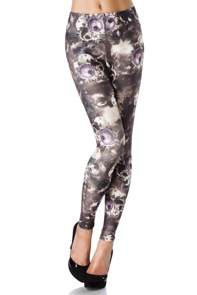 Damen Leggings mit Rosenmuster blickdicht Blumenmotiv Leggings-Copy