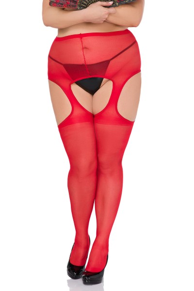 Damen Plus Size XXL Strumpfhose transparent rot ouvert glatt 20 DEN