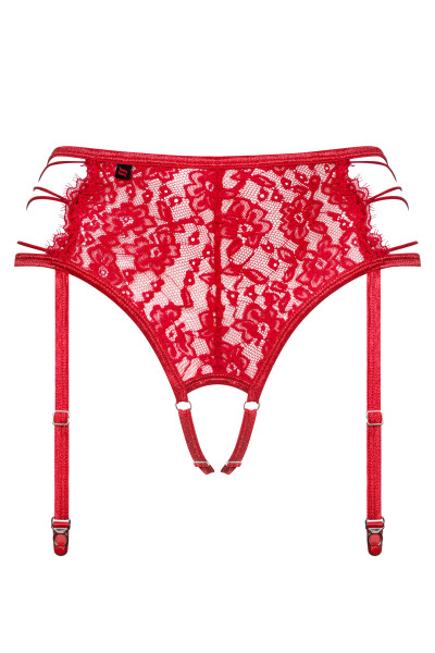 Roter Dessous Reizwäsche Strapsgürtel Garter Belt mit Bändern und Strumpfhaltern aus Netz, Schnürung